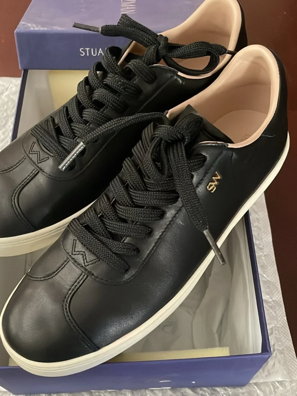 Stuart Weitzman Black Leather Fashion Sneakers Women's Size 7.5